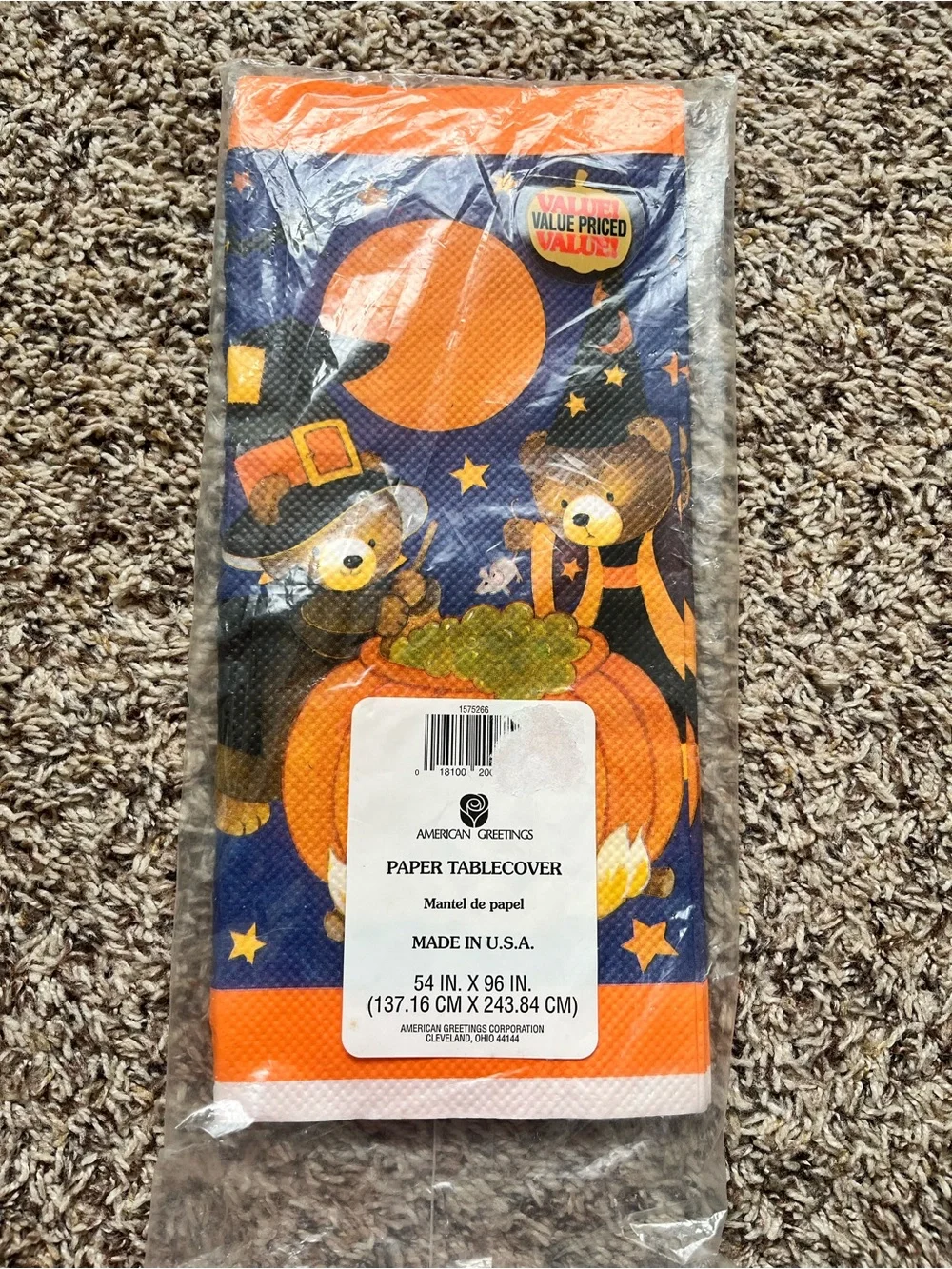 American Greetings Halloween Teddy Bear Paper table cloth